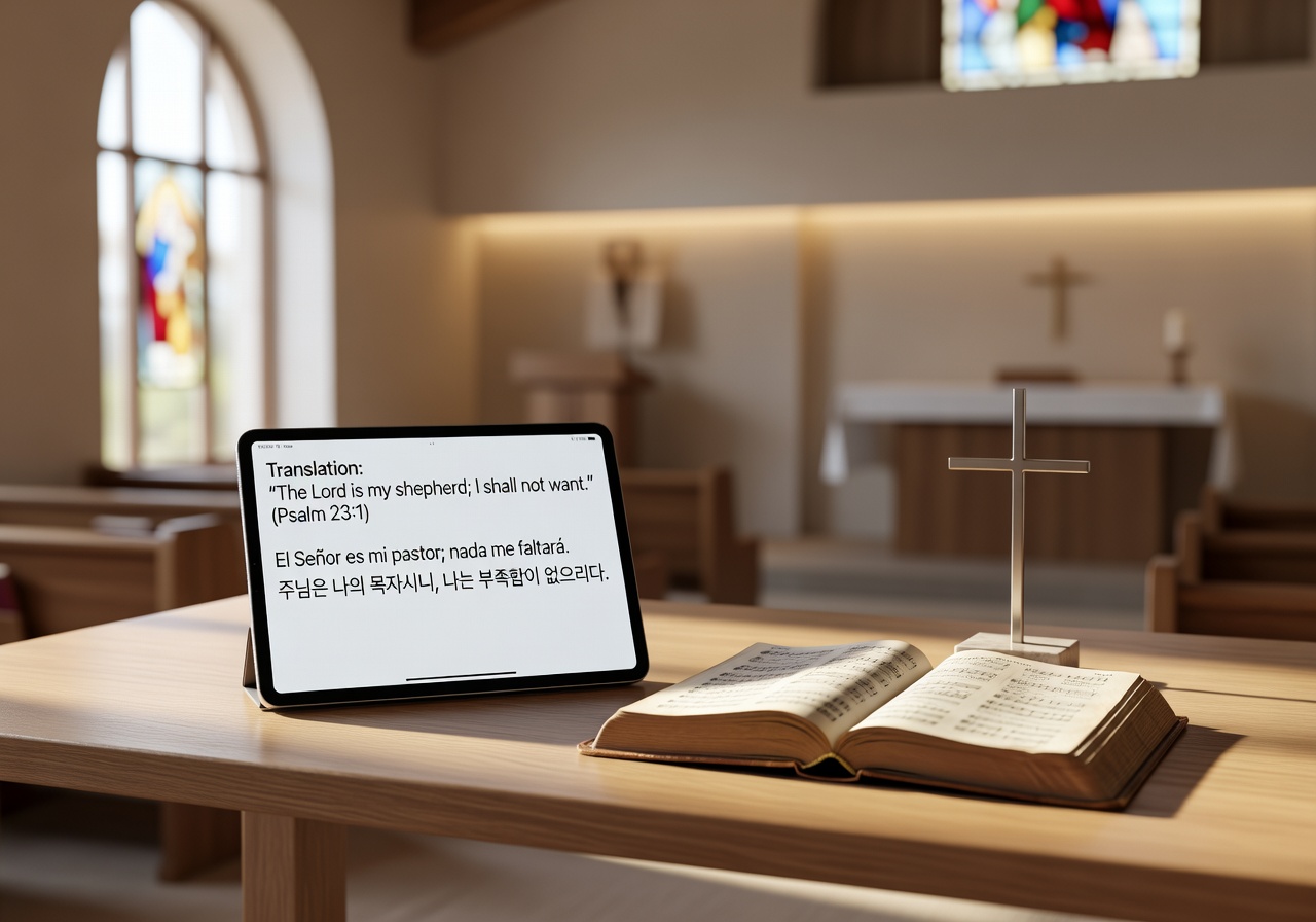 Church technology setup blending faith and translation tools