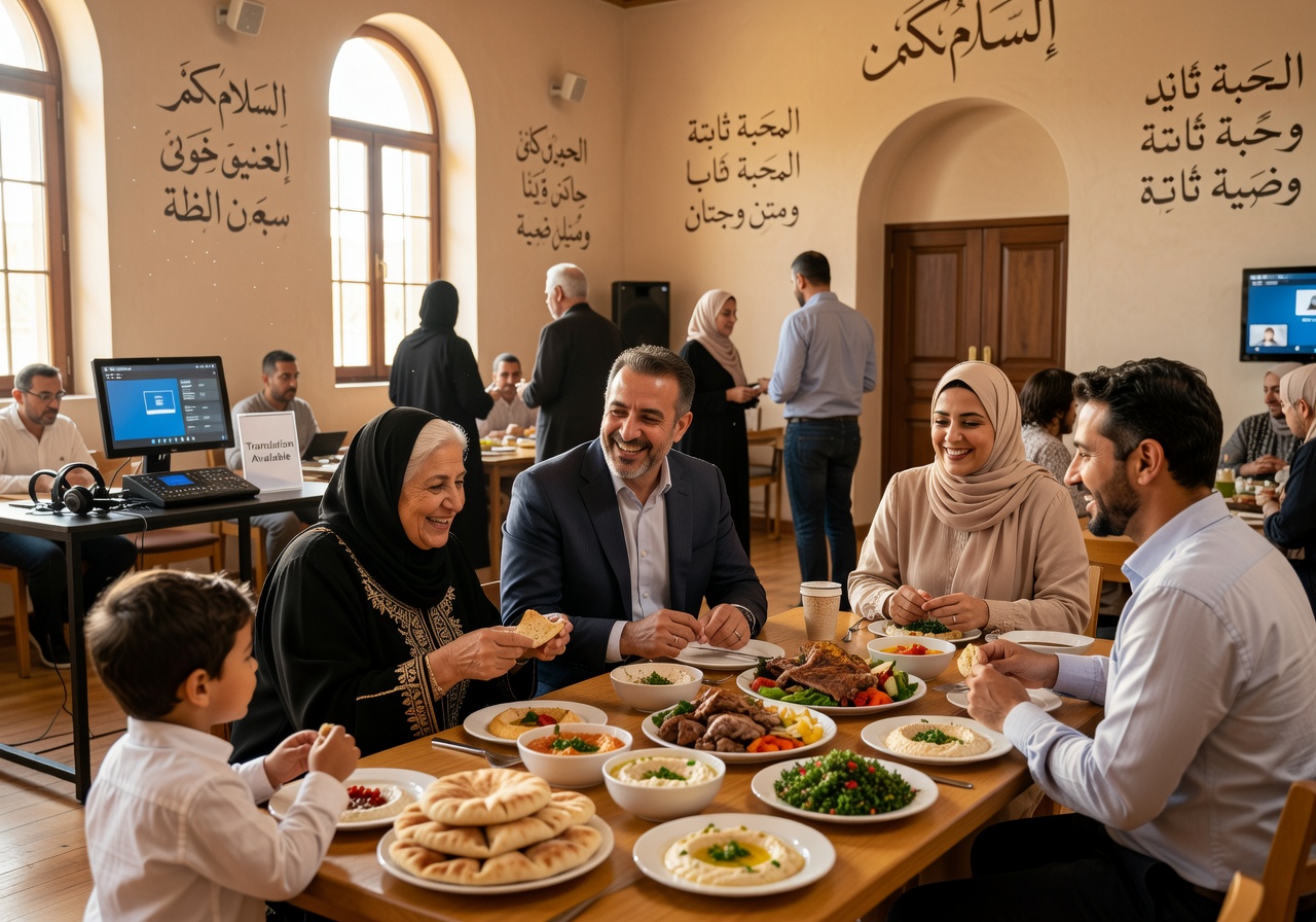 Assyrian and Chaldean Christian community gathering for fellowship after church service